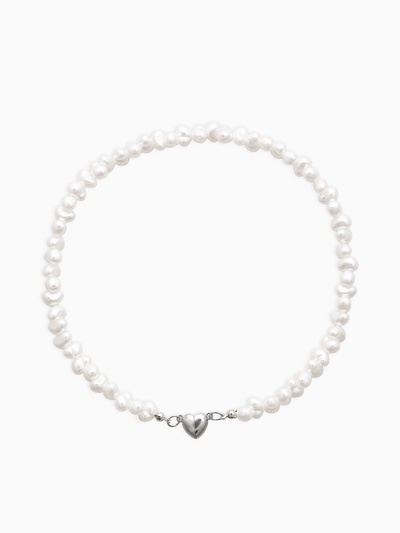 Колье жемчужное «Сердце» 35 см, белое в серебре