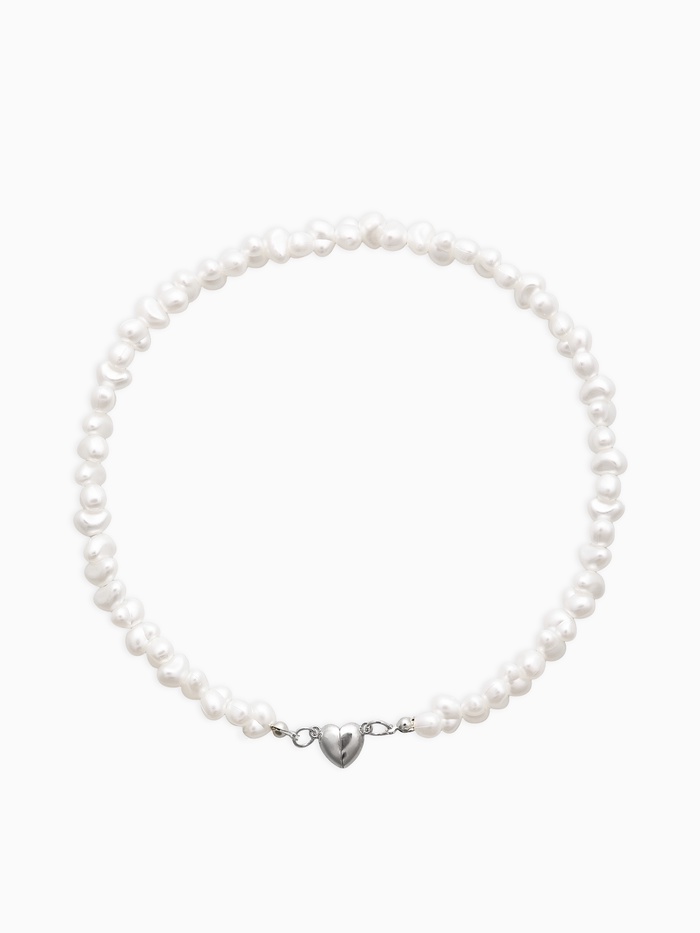 Колье жемчужное «Сердце» 35 см, белое в серебре - Фото 1