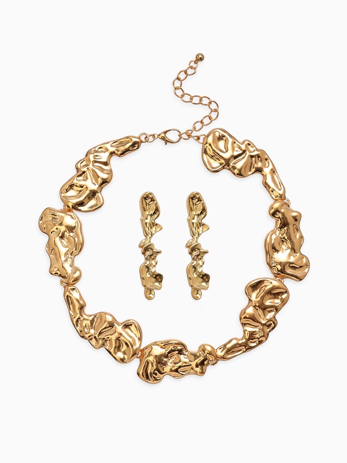 Набор 2 предмета: серьги, колье «Мятое», 35 см, серьги 6 см, цвет золото - Фото 1