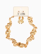 Набор 2 предмета: серьги, колье «Мятое», 35 см, серьги 6 см, цвет золото - Фото 9