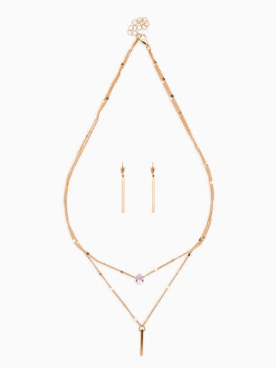 Набор 2 предмета: серьги, колье «Минимализм», 45 и 55 см, белый в золоте