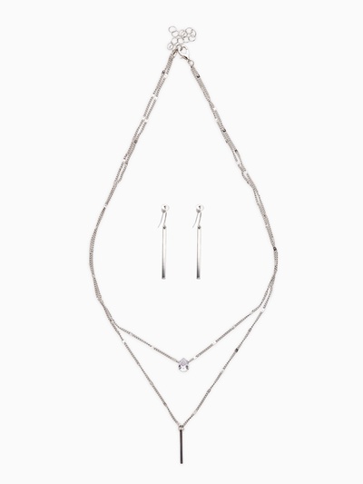 Набор 2 предмета: серьги, колье «Минимализм», 45 и 55 см, белый в серебре