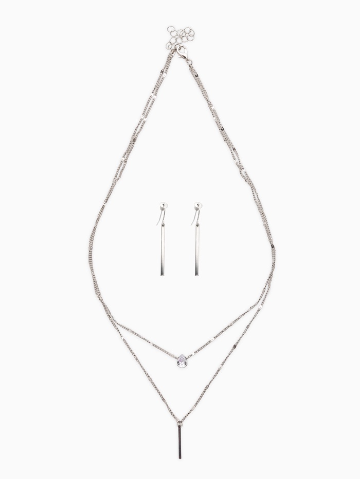 Набор 2 предмета: серьги, колье «Минимализм», 45 и 55 см, белый в серебре - Фото 1