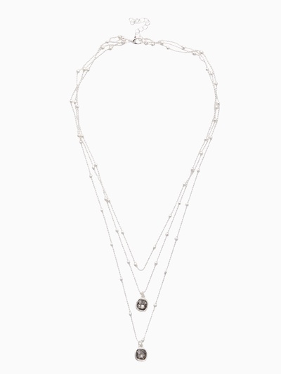 Колье 3 ярусы «Легкий стиль» квадрат, серое в серебре