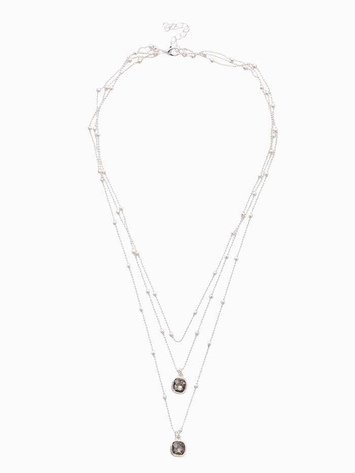 Колье 3 ярусы «Легкий стиль» квадрат, серое в серебре - Фото 1