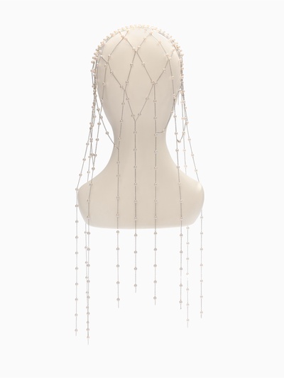 Украшение для волос «Паутина», с бусинами, 55 см, белое в серебре