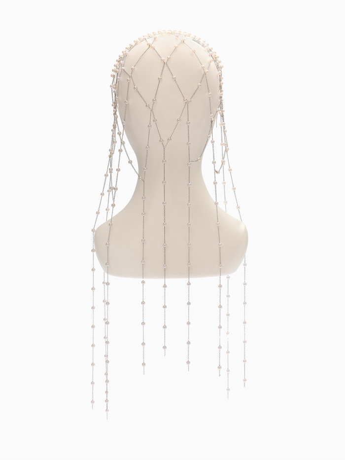 Украшение для волос «Паутина», с бусинами, 55 см, белое в серебре - Фото 1