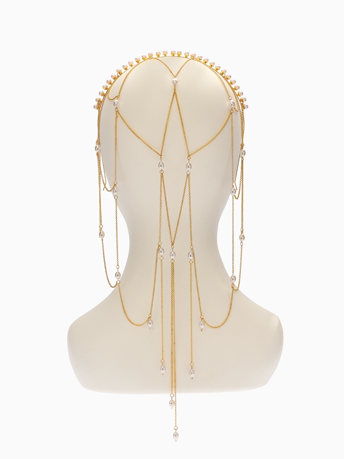 Украшение для волос «Паутина» 44 см, белое в золоте - Фото 1