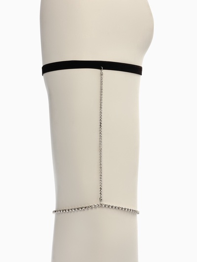 Бодичейн на бедро со стразами, белая в серебре