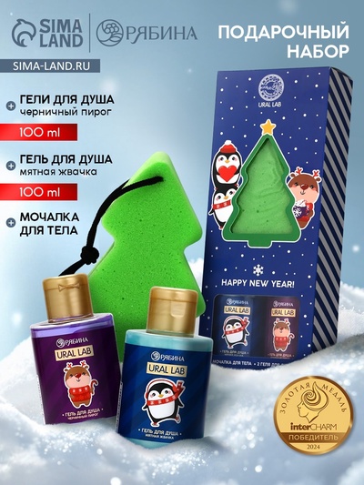 Новогодний подарочный набор косметики Gift for you: гель для душа 2 шт. × 100 мл, мочалка для тела, URAL LAB