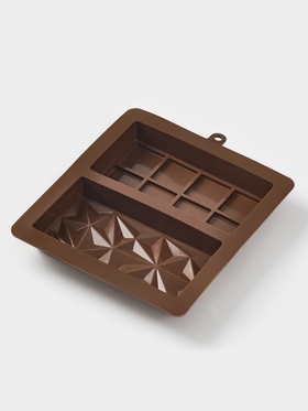 Форма для дубайского шоколада Доляна «Квадраты, пирамиды», 2 плитки, 21×19×2.5 см, силикон, коричневая