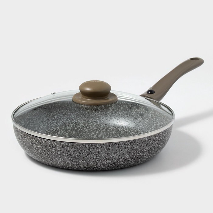 Сковорода Onyx, d=26 см, съёмная ручка, стеклянная крышка, антипригарное покрытие, цвет серый - Фото 1