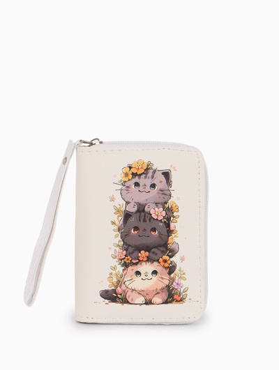 Кошелёк детский «Котики», на молнии, 12×1.5×9 см, маленький, белый