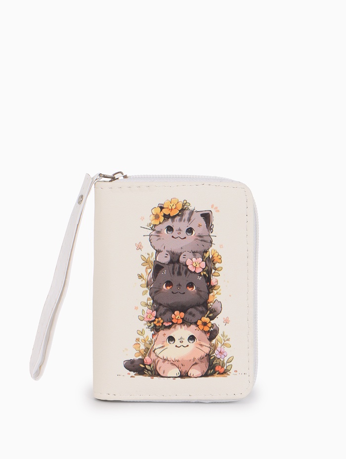 Кошелёк детский «Котики», на молнии, 12×1.5×9 см, маленький, белый - Фото 1