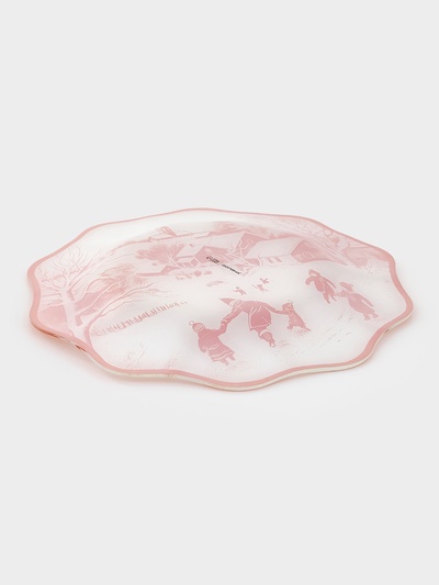 Тарелка новогодняя Доляна «Новогодние забавы», d=25 см, h=2 см, стекло, белая, красная