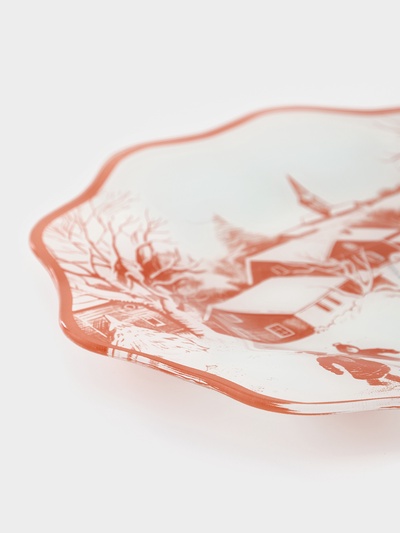 Тарелка новогодняя Доляна «Новогодние забавы», d=25 см, h=2 см, стекло, белая, красная