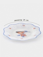 Тарелка новогодняя Доляна «Снегири на ветке», d=25 см, h=2 см, стекло, белая, голубая - Фото 2