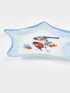 Блюдо новогоднее сервировочное Доляна «Снегири на ветке», d=19 см, стекло, голубое - фото 58054306