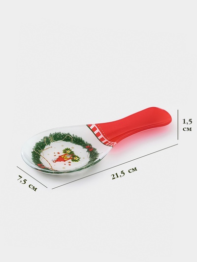 Подставка под ложку новогодняя Доляна «Сказочное настроение», 21.5×7.5×1.5 см, стекло, белая, красная