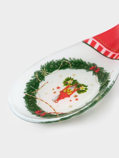 Подставка под ложку новогодняя Доляна «Сказочное настроение», 21.5×7.5×1.5 см, стекло, белая, красная