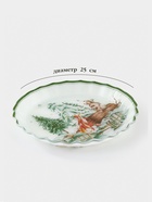 Блюдо новогоднее сервировочное Доляна «Зверьки в лесу», d=25 см, стекло, белое, зелёное - Фото 2