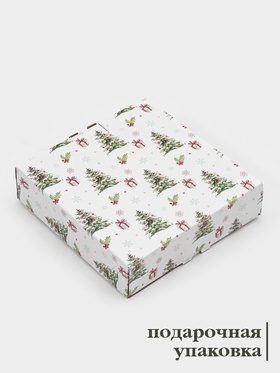 Блюдо новогоднее сервировочное Доляна «Зверьки в лесу», 17.7×18.5×3.5 см, стекло, белое, зелёное