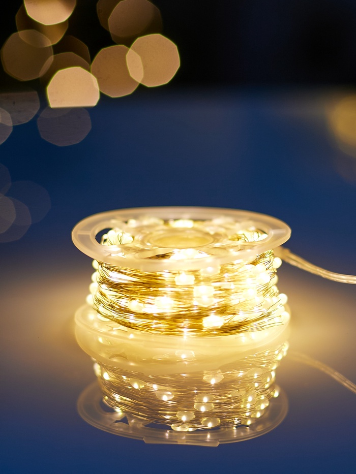 Гирлянда «Нить» 50 м роса, IP44, серебристая нить, 500 LED, пульт, 36 В, свечение тёплое белое