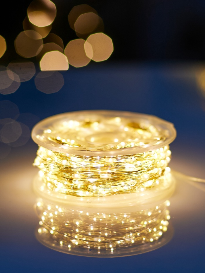 Гирлянда «Нить» 100 м, роса, IP44, серебристая нить, 1000 LED, пульт, 36 В, свечение тёплое белое