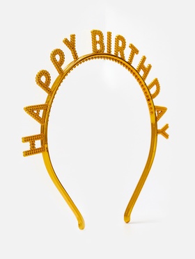Ободок карнавальный Happy birtday золотой (комплект 2 шт)