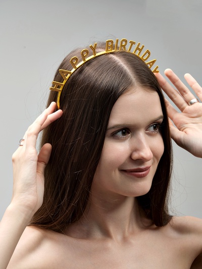 Ободок карнавальный «Happy birthday» золотой