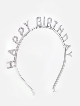 Ободок карнавальный Happy birtday серебряный (комплект 2 шт)