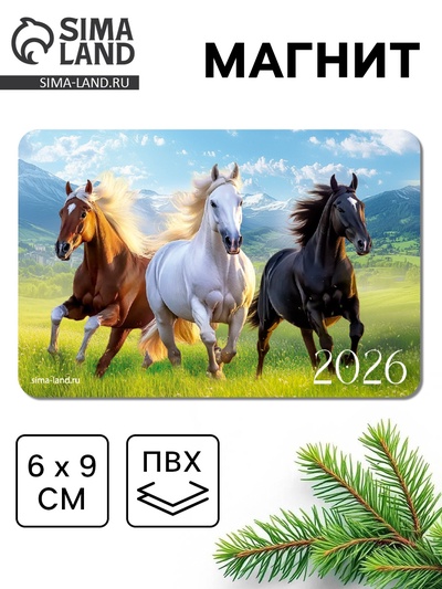 Магнит новогодний на холодильник «Тройка лошадей»
