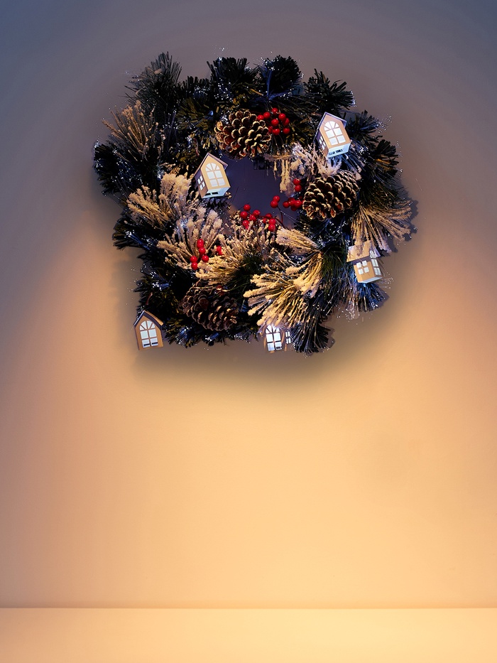 Венок светодиодный «Заснеженный», d=50 см, 8 режимов - Фото 1