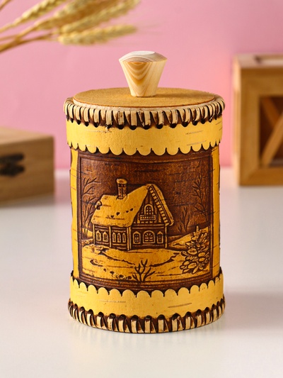 Туес шитый «Домики», банка для хранения, береста