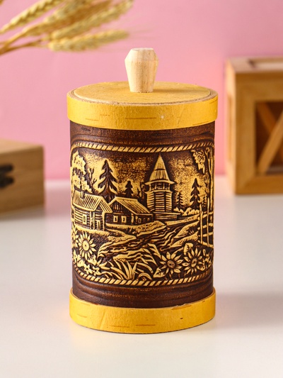 Туес «Деревенька», банка для хранения, береста