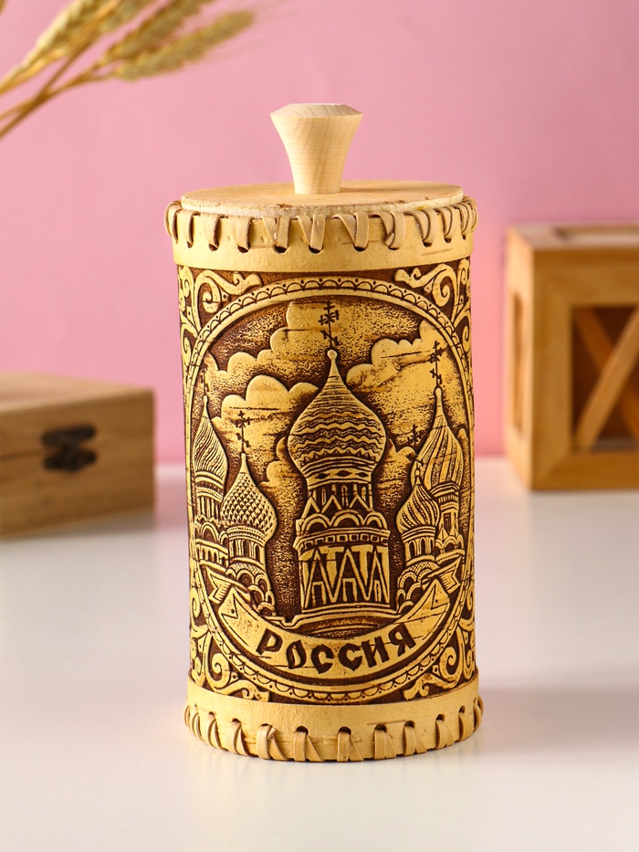 Туес «Россия», банка для хранения, береста - Фото 1