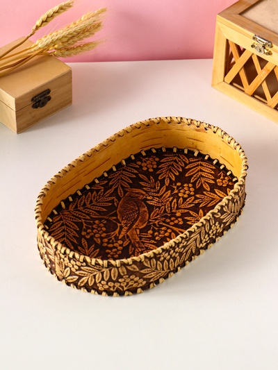 Сухарница традиционная «Птичка в рябине», 23×15×4.5 см, береста