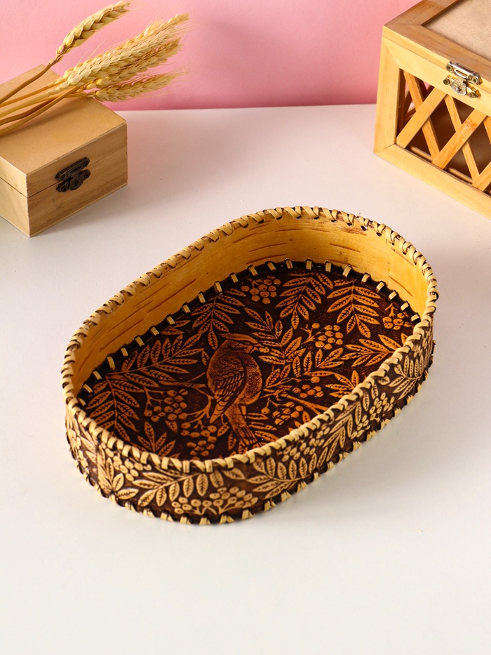 Сухарница традиционная «Птичка в рябине», 23×15×4.5 см, береста - Фото 1