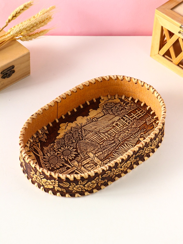 Сухарница овальная «Деревенька», 23.5×16×5×4.5 см, береста - Фото 1