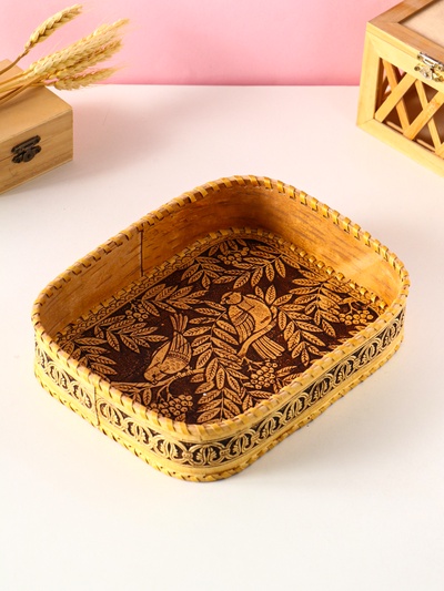 Сухарница прямоугольная «Птички», 24.5×17.5×4.5 см, береста