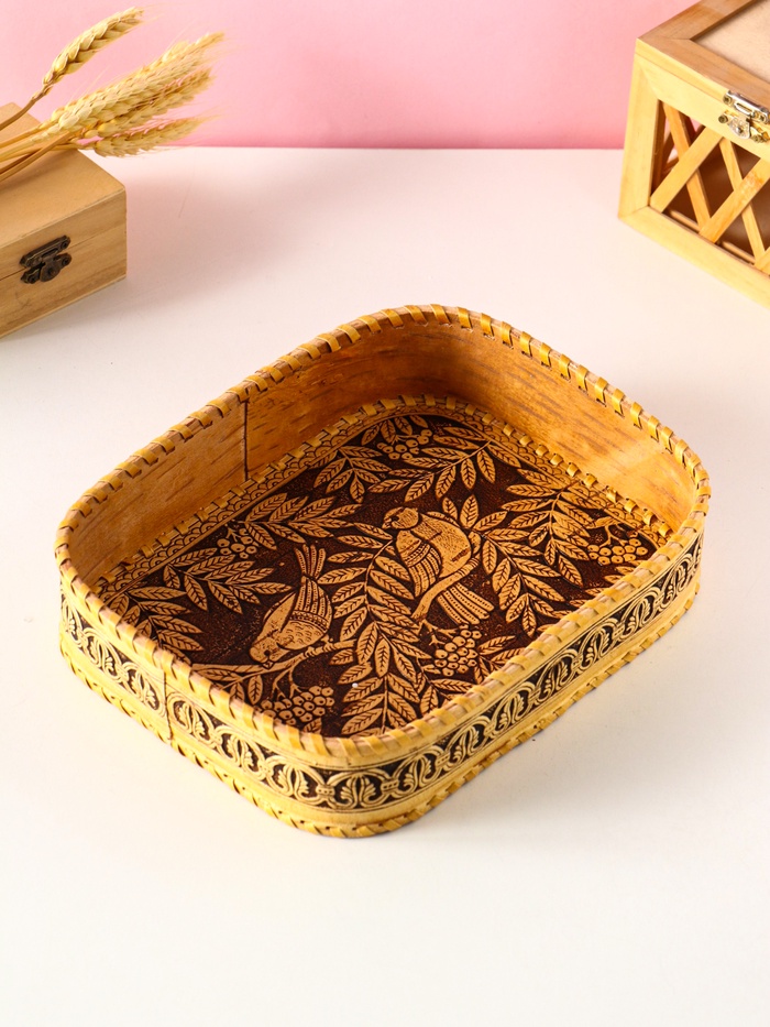 Сухарница прямоугольная «Птички», 24.5×17.5×4.5 см, береста - Фото 1