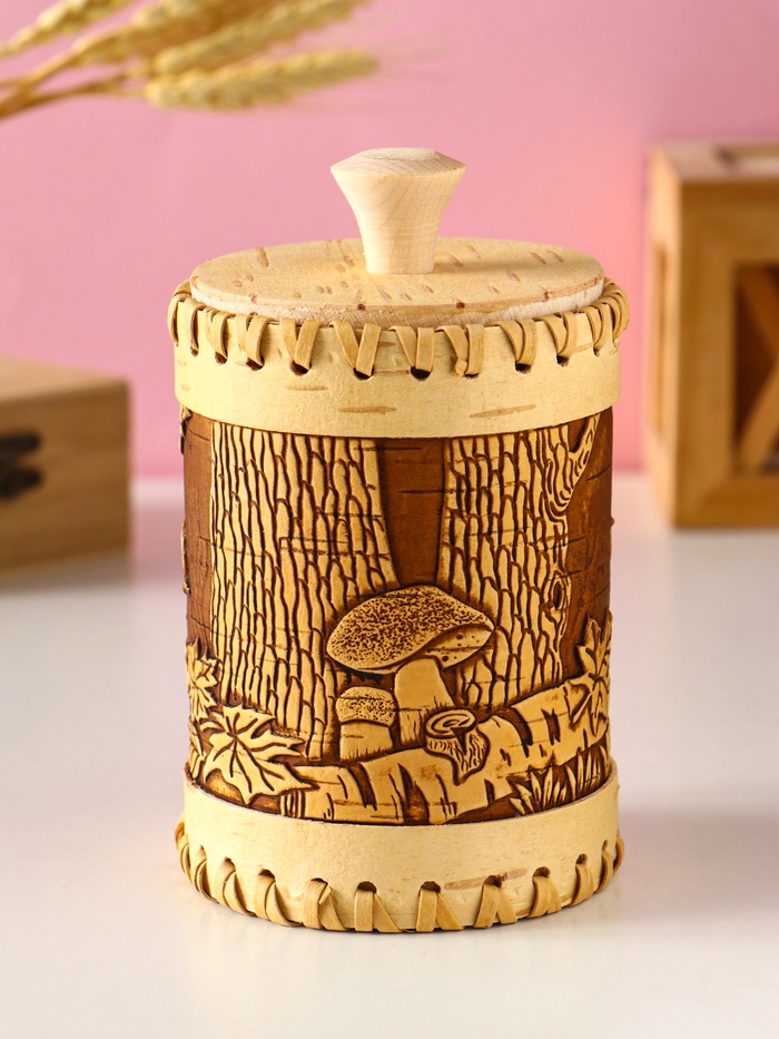 Туес шитый «Осень», банка для хранения, береста - Фото 1