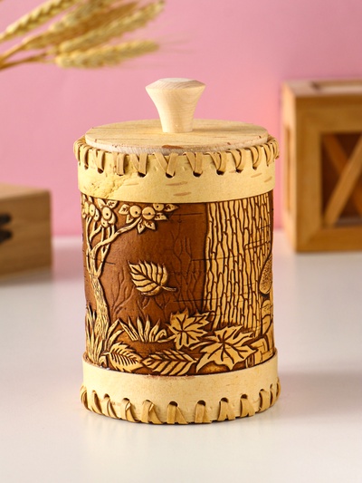 Туес шитый «Осень», банка для хранения, береста