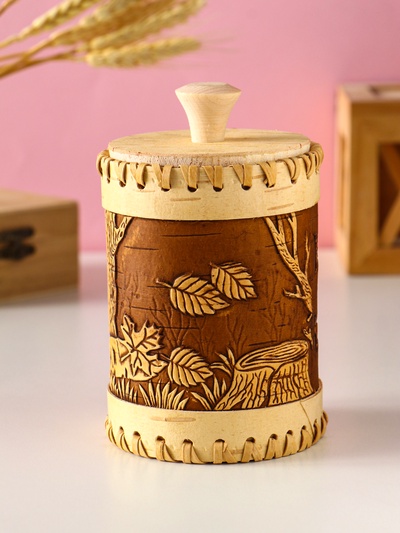 Туес шитый «Осень», банка для хранения, береста