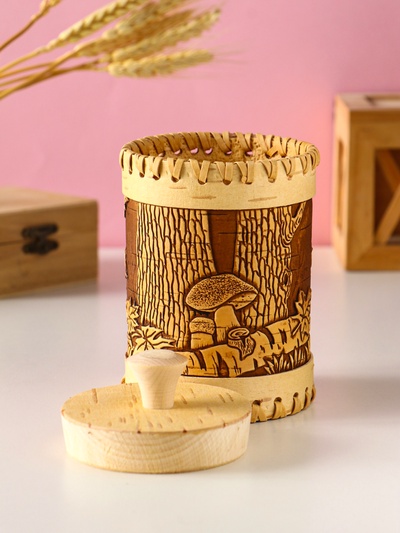 Туес шитый «Осень», банка для хранения, береста