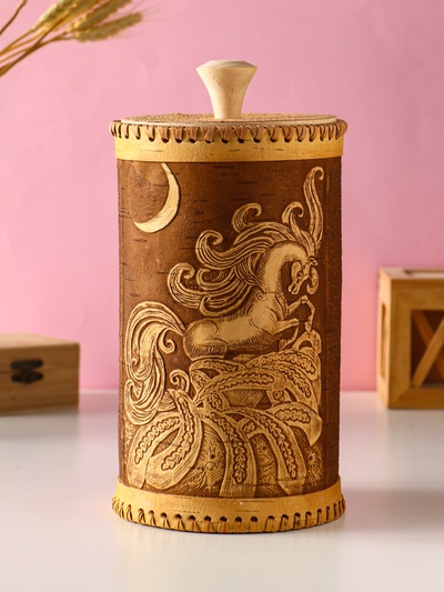 Туес большой «Конек-Горбунок», банка для хранения, береста