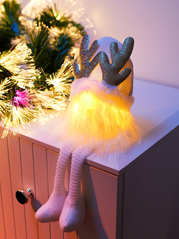 Фигура текстиль «Гном белая шапочка» 33 см, 1 LED, от батареек AG10×3, свечение тёплое белое - Фото 1