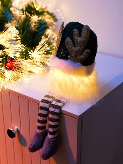 Фигура текстиль «Гном зеленая шапочка» 33 см, 1 LED, от батареек AG13×3, свечение тёплое белое