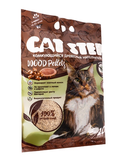 Наполнитель комкующийся растительный CAT STEP Wood Pellets, 10 л