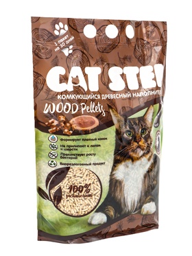 Наполнитель комкующийся растительный CAT STEP Wood Pellets, 5 л